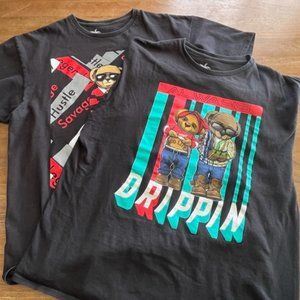 Vibes Savage Mens XL Shirt Lot (2)‎ Black Bear Hip Hop Drippin Short Sleeve